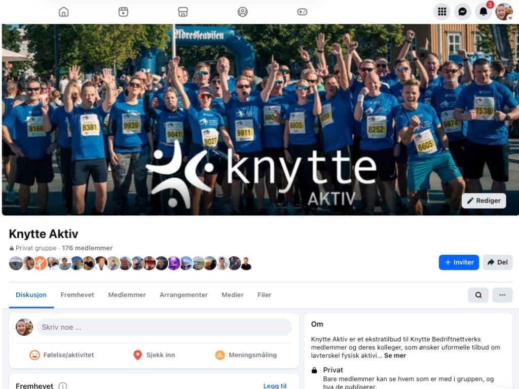 Skjermbilde av Facebook-gruppa Knytte Aktiv